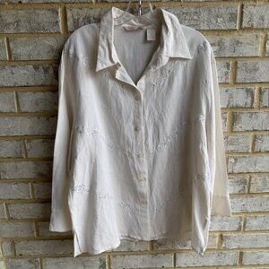 Sherry Taylor 3/4 Sleeve Button Down Embroidered Floral Shirt Women's Size 2X